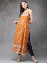 Load image into Gallery viewer, Women Orange &amp; White Printed Straight Kurta
