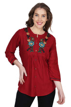 Load image into Gallery viewer, Stylistico Women's Embroidered Rayon Cotton Flared Tops
