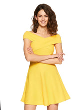 Load image into Gallery viewer, Veni VIDI VICI Yellow Bandage Bardot Skater Dress
